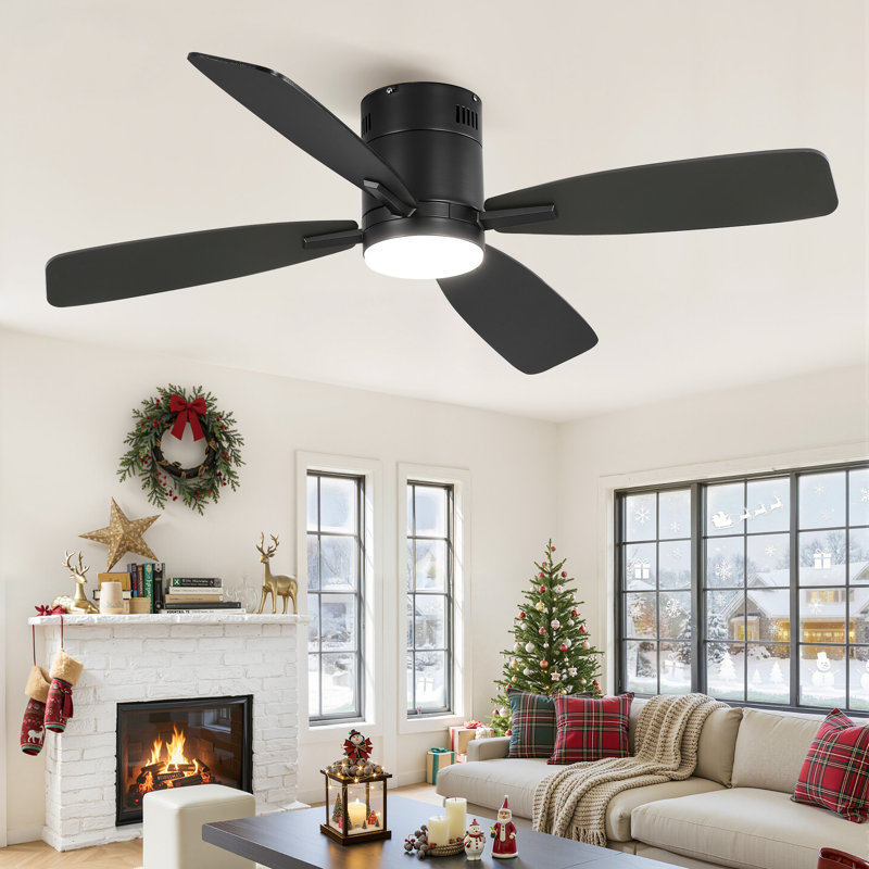 Ventilateur de plafond encastré noir moderne de 52 po avec éclairage et télécommande / application Cissline pour chambre à coucher et salon