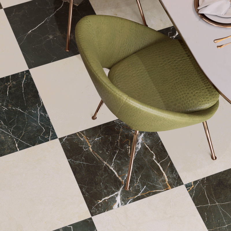 Reve Checker 23-1/2 in. x 23-1/2 in. Porcelain Floor and Wall Tile, Beige/Black