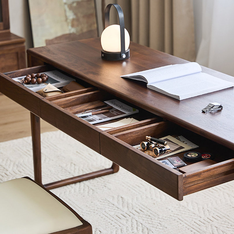 Bureau d'écriture en bois de noyer durable à 3 tiroirs, H 29,92 po x l 70,86 po x P 19,68 po