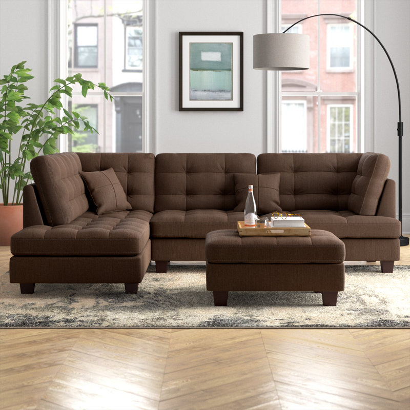 Roberto Upholstered Sectional Reversible, Black Coffee