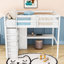 Lit mezzanine double avec garde-robe intégrée, bureau, tablettes de rangement et tiroirs-557127652