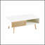 Table basse en rotin tissé avec rangement coulissant et pieds robustes en bois massif, parfait pour les intérieurs modernes et rustiques