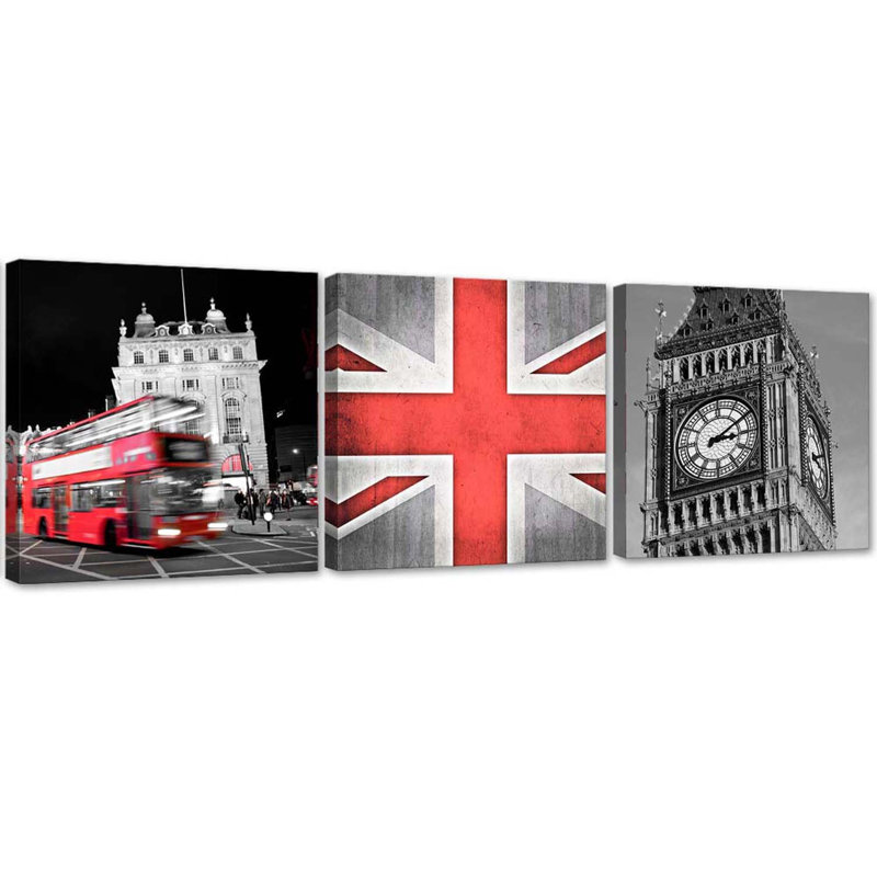 London City - 3 Piece No Frame Print on Canvas, 40cm H x 120cm W