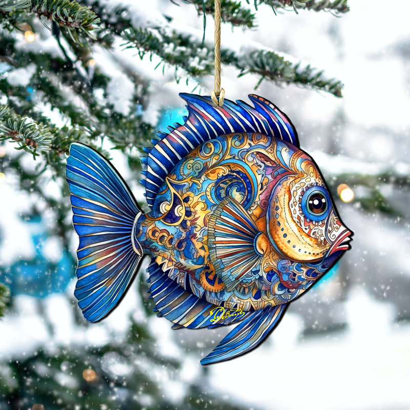 Ornements en bois par D. Debrekht, Holiday Coastal Ornaments - Turquoise Tide Fish