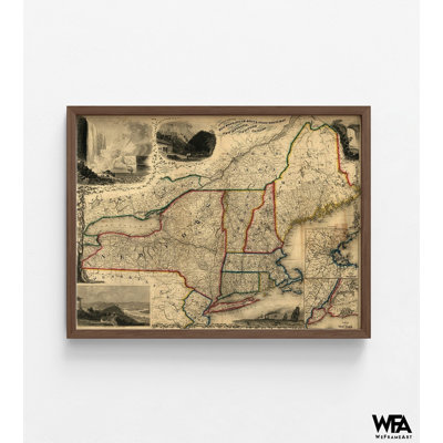 Railroad Steam Boat And Stage Route Map Of New England New York And Canada 1850, Rustic Old Map Living Room Decor, Studio Wall Art Print