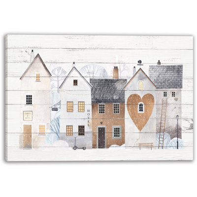 Whimsical Winter Village - Wrapped Canvas Print