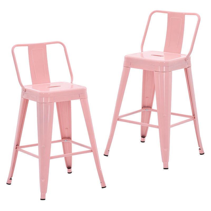 Industrial Metal Bar Stool With Curved Backrest and Footrest