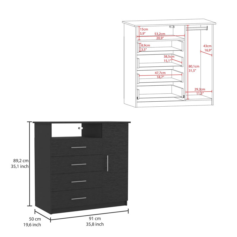 Commode 4 tiroirs avec placard vertical Khenadi, Noir