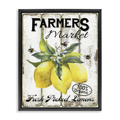  Rustic Farm Market Lemons Framed Floater Canvas Wall Art by Creatif Belle