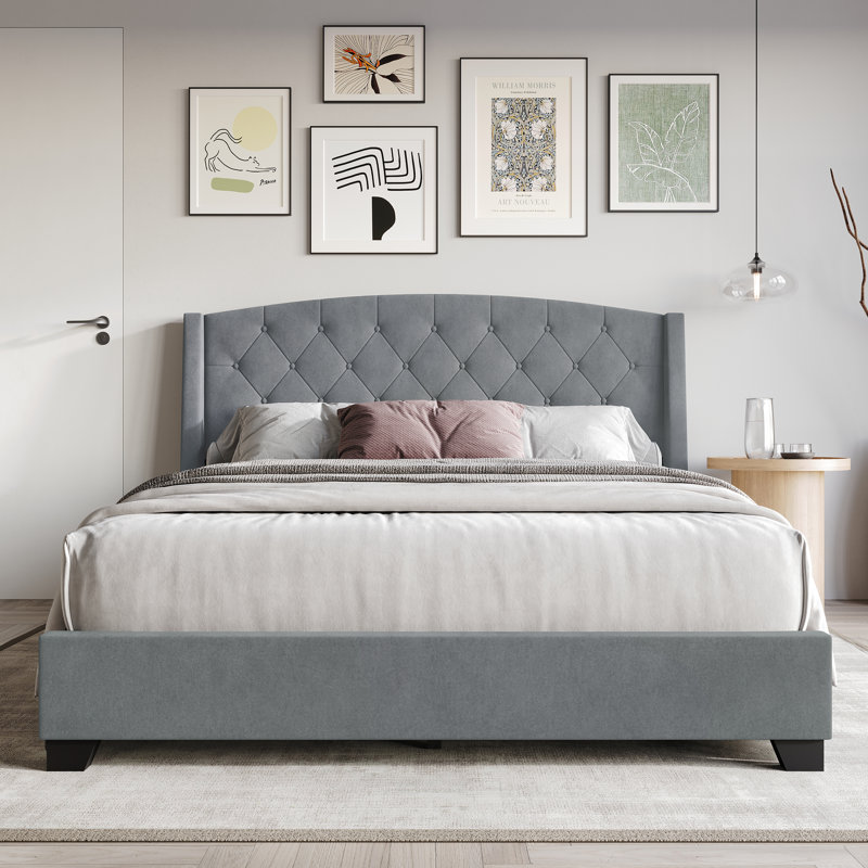 Laksha Upholstered Wingback Storage Bed, Full/Double, Dark Gray