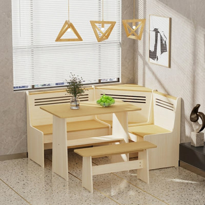 Ensemble de coin-repas moderne en forme de L, table de coin de cuisine avec ports USB et tablette de rangement, ensemble compact pour 3-4