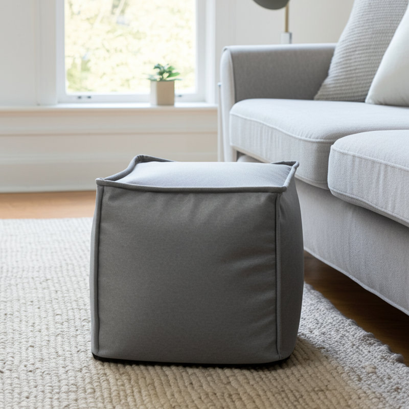 Qiviut Gray Square Pouf, Gray 