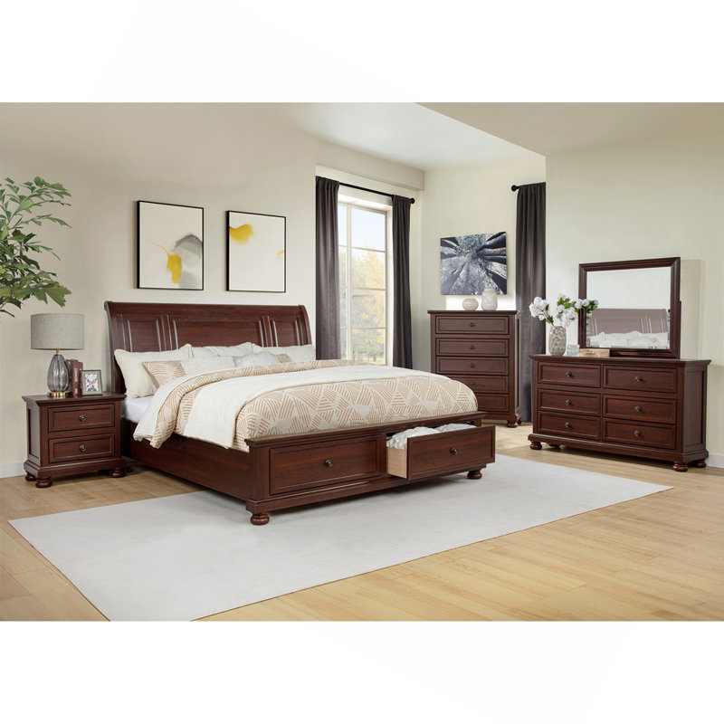 Mobilier de chambre à coucher contemporain à 2 tiroirs avec table de chevet et finition riche cerisier 1 pièce Contemporary