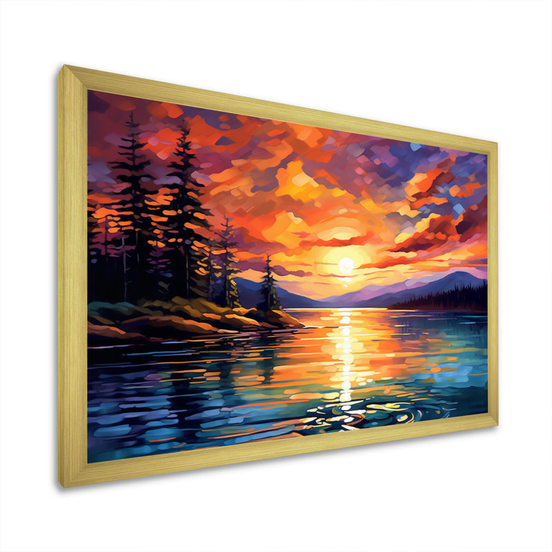 Coucher de soleil avec des reflets colorés IV - art côtier coucher de soleil sur toile, Cadre doré