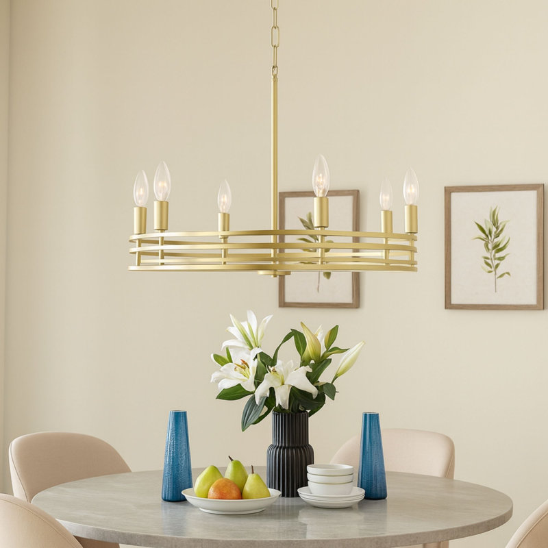Lustre 6 lumières Tallant dans un style transitionnel et moderne Plug & Play, H 10 po x l 23 po x P 23 po