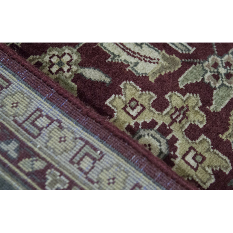 Hand-Knotted High-Quality Wine and Green Area Rug