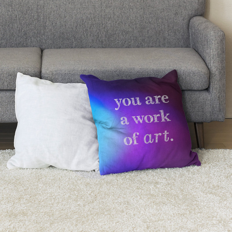 Coussin de sol œuvre d’art, 40 po x 40 po, Bleu / Mauve