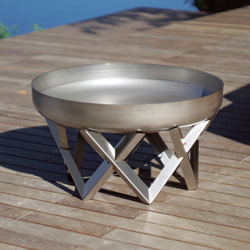 Round Steel Fire Pit, 36cm H x 63cm W x 63cm D, Silver