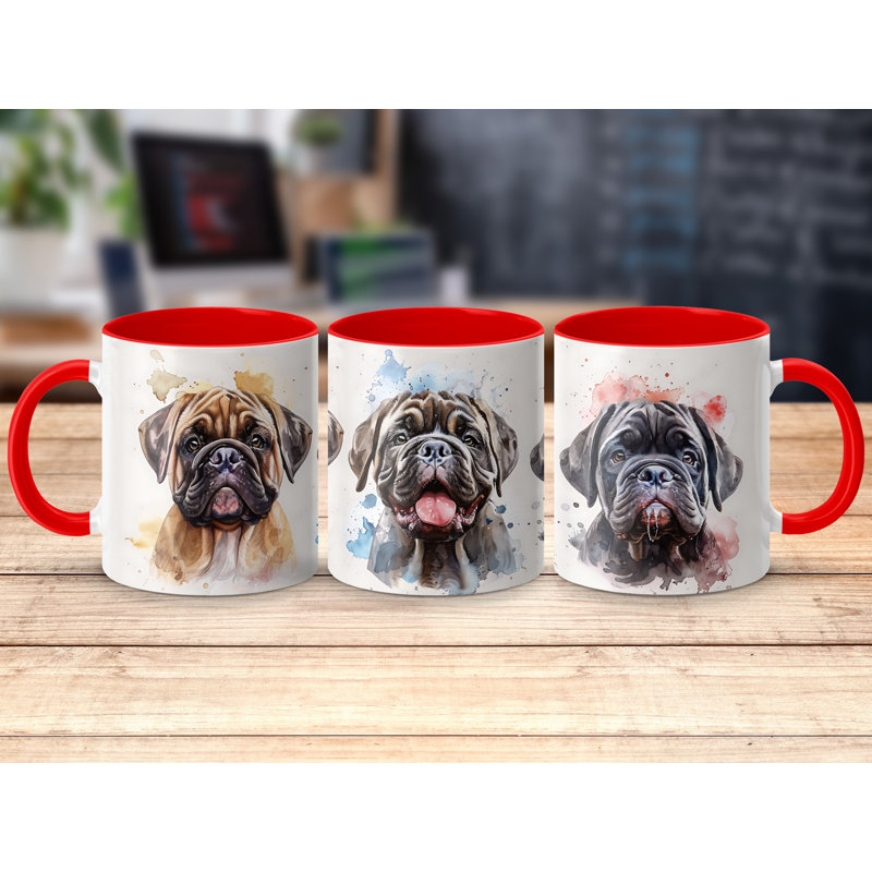 Mastiff Dog Trio Watercolor Design 11oz Coffee Mug, 3
