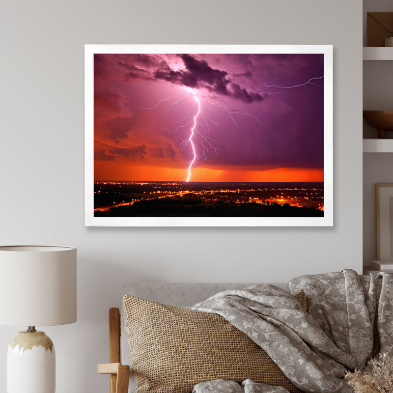 Dramatic Thunderstorms III - Lightning Wall Art Living Room, Cadre simple blanc, H 24 po x l 32 po x P 1 po