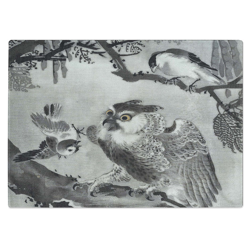 Tempered Glass Birds with an Owl Chopping Board, 39 cm W x 28.5 cm L