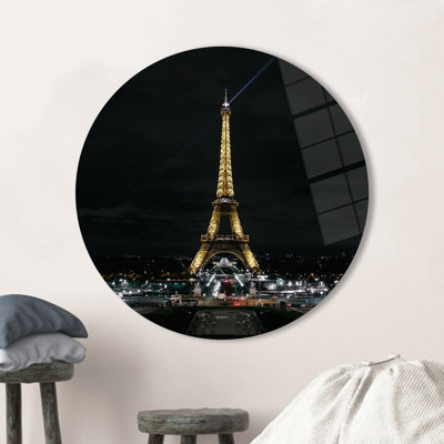 Décoration murale en verre vue de nuit de la Tour Eiffel avec paysage urbain pour une touche de Paris dans votre décor_Round