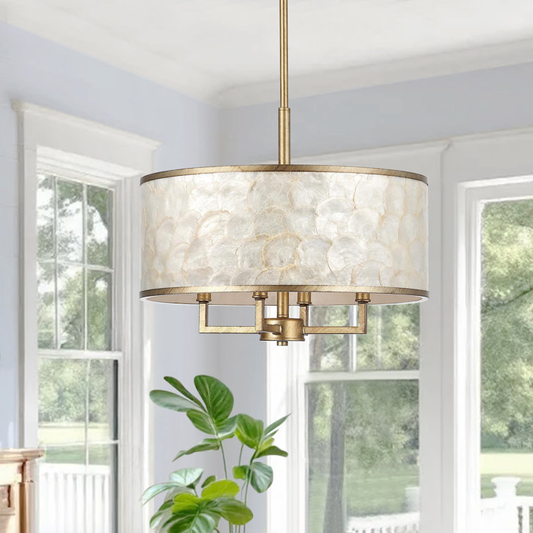 4-Light Natural Capiz Shell Drum Chandelier