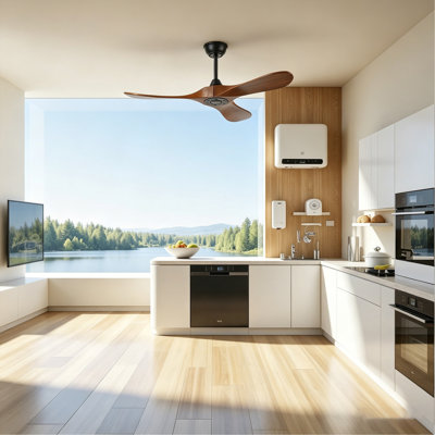 42 Inch Solid Wood Ceiling Fan without Light With Wall Switch and Remote Control,6 Speed,3 Blades Walnut Outdoor Ceiling Fans for Patio,Indoor,Living Room,Bedroom,Porch,Farmhouse--Matte Black