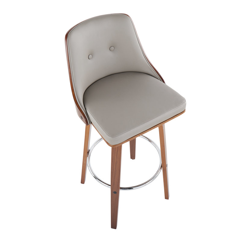 Archaimbaud 30" Fixed-Height Faux Leather Bar Stools with Round Footrest