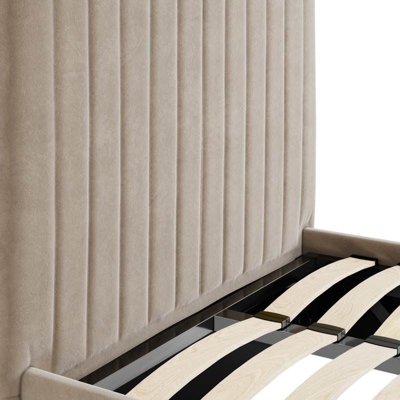 Hucksley Tall Upholstered Bed Frame, Beige, Single (3')