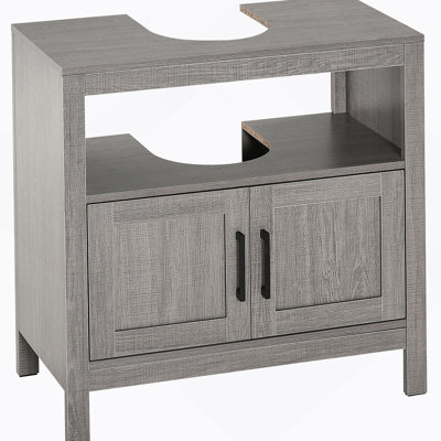 Armoire de rangement à piédestal, armoire de salle de bain sous le lavabo avec portes et tablette ouverte, meuble-lavabo