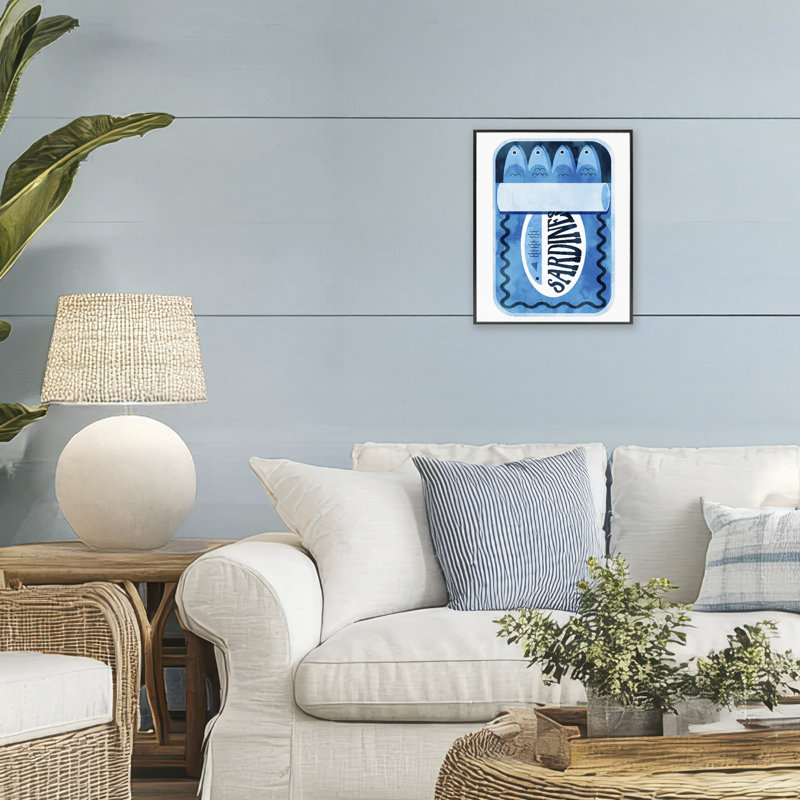 Giclée encadrée de sardines modernes, par Lil 'Rue, H 14 po x l 11 po, Giclée encadrée noir minuit