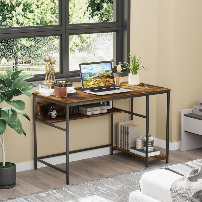 Eachern Metal Base Computer Desk, Rustic Brown, Black