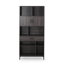  Bibliothèque haute avec tablettes ouvertes, portes d'armoire et tiroir, bibliothèque autoportante, gris