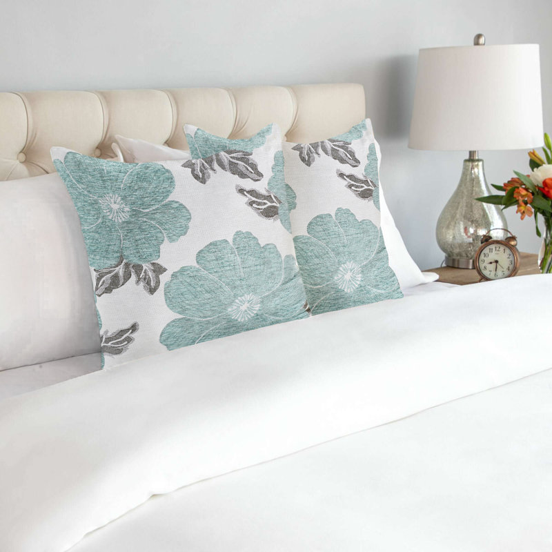 Darionte Floral Square Cushion, Duck Egg Blue/Silver/Grey