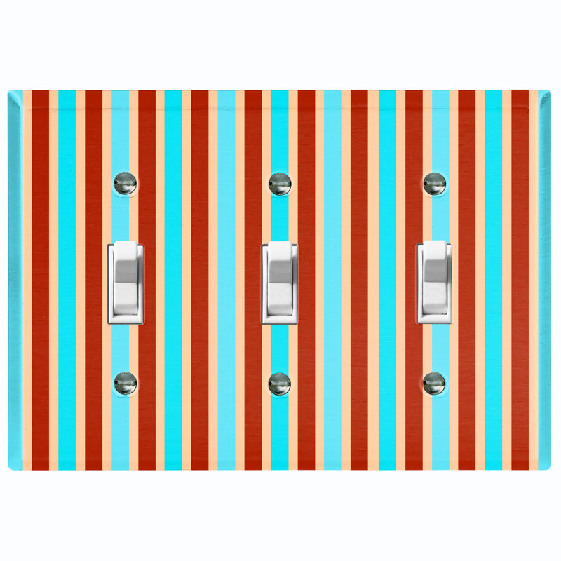 Patterned 3 - Gang Toggle Light Switch Standard Wall Plate, Orange/Blue
