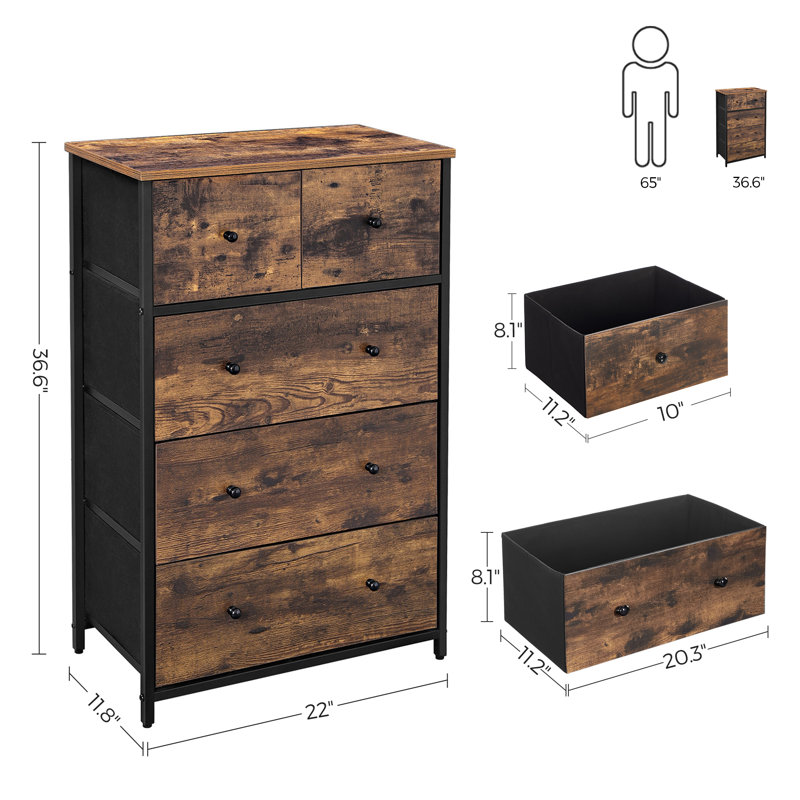 Adeoye 5 - Drawer Chest of Drawers, Rustic Brown/Classic Black