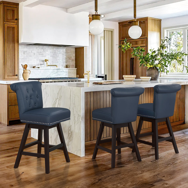 Aquetzalli Swivel Upholstered Counter Stool, 3, Navy