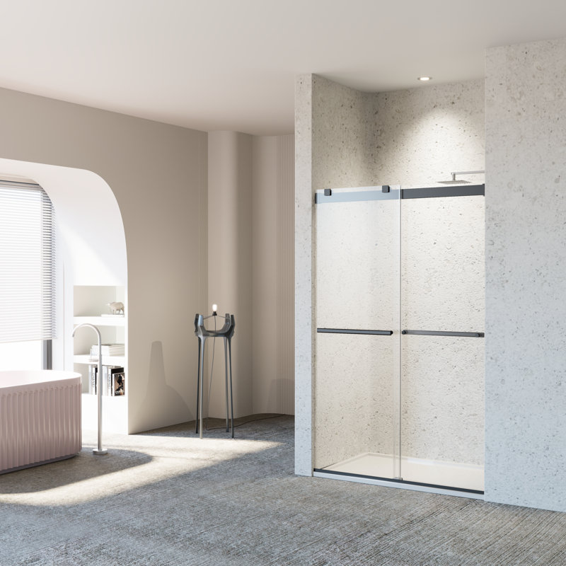 44"-48"W x 76"H Frameless Double Sliding Soft-Close Shower Door with 5/16" SGCC Tempered Glass,304 Stainless Steel Hardware