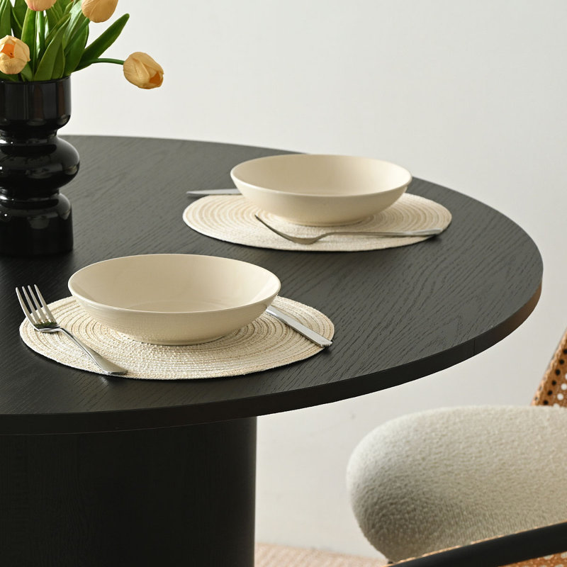 41.5"  Round Wood Barrel Base Dining Table, Black