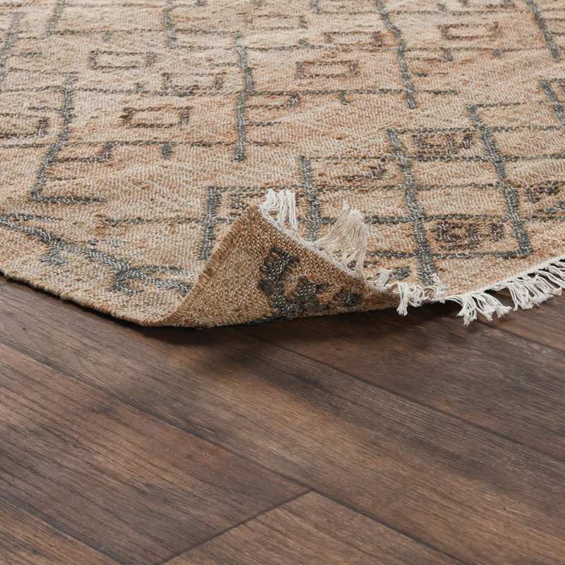 Handwoven Geometric Gray Cotton and Jute 8' Runner Rug