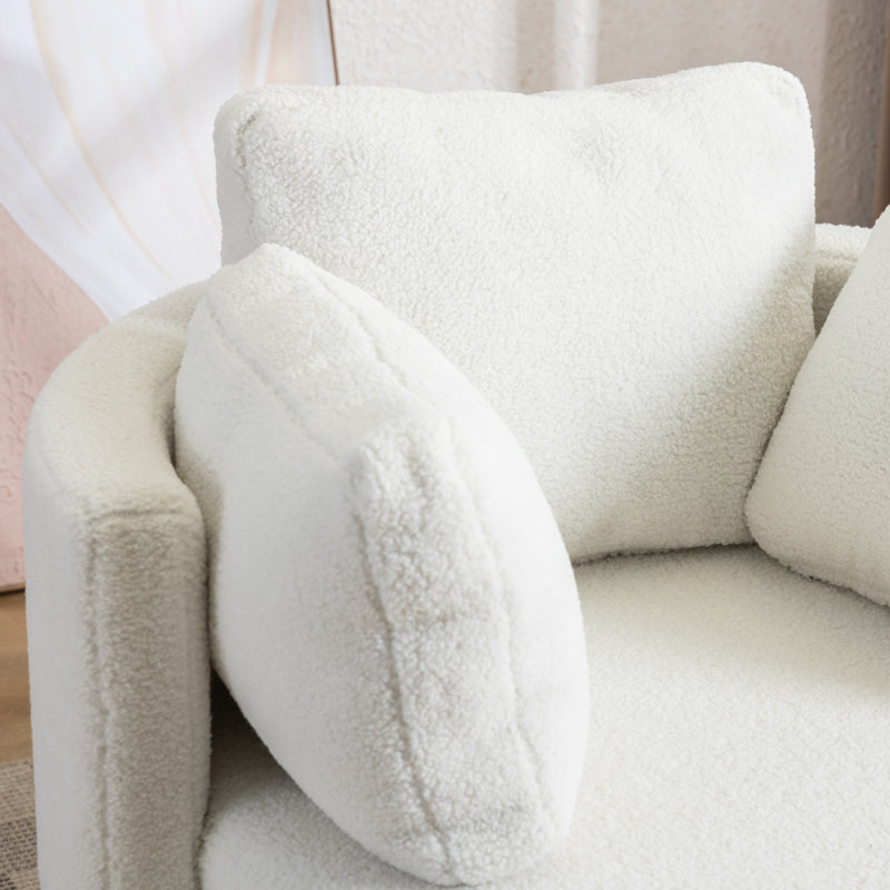 Fauteuil demi-tonneau pivotant avec rangement, Blanc peluche