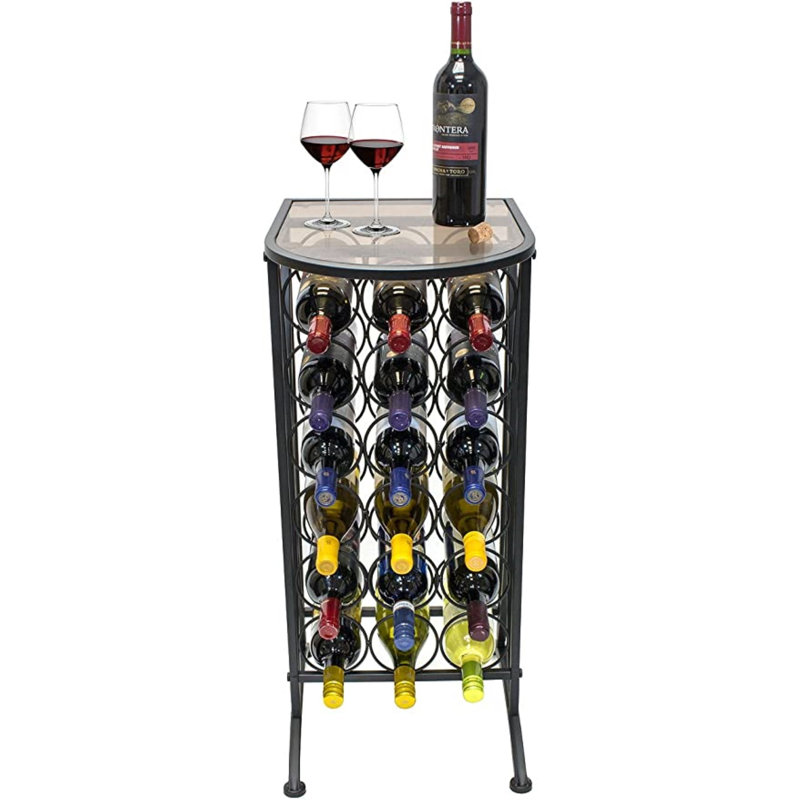 18 bouteilles de vin de sol avec support de table en verre, 12 pouces, H 30,87 po x l 16 po x P 12,5 po