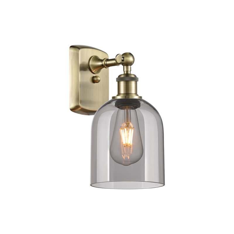 Anacaren Steel Armed Sconce, Light Smoke, Antique Brass