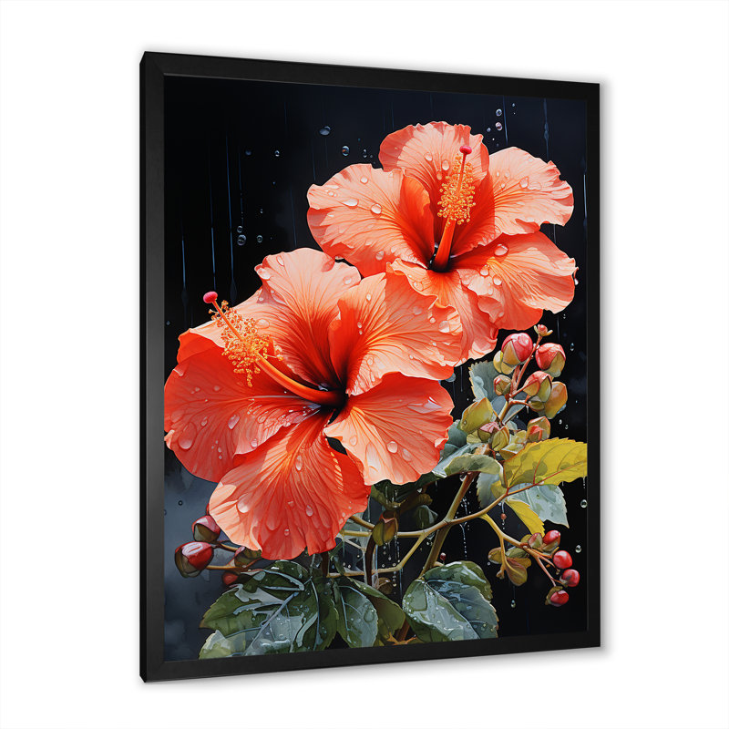 Hibiscus tropical - rose, Cadre photo noir simple, H 32 po x l 16 po x P 1 po