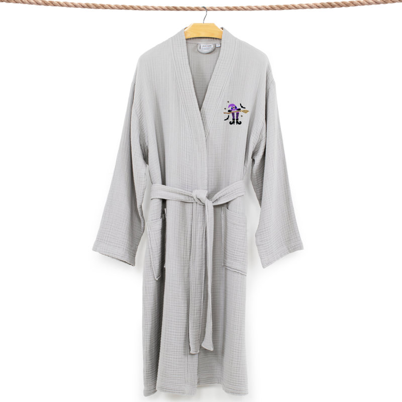 The Holiday Aisle® 100% coton turc unisexe Smyrna hôtel / spa robes brodées - chapeau-balai-pieds, TG, Gris