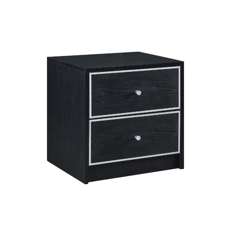 2 tables de chevet 2 tiroirs de rangement noir et argent