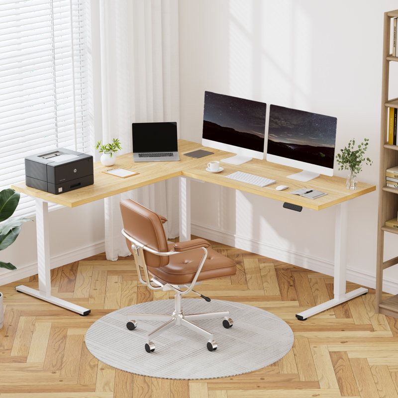 Bureau pour travailler debout en L 63 po, Blanc / blanc, H 45,9 po x l 63 po x P 47,2 po