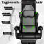 Fauteuil de jeu ergonomique avec siège à ressorts ensachés et repose-pieds, fauteuil d'ordinateur inclinable à 90 ° -155 ° avec support lombaire à massage, capacité de 350 lb, appui-tête réglable et accoudoirs liés-797948968