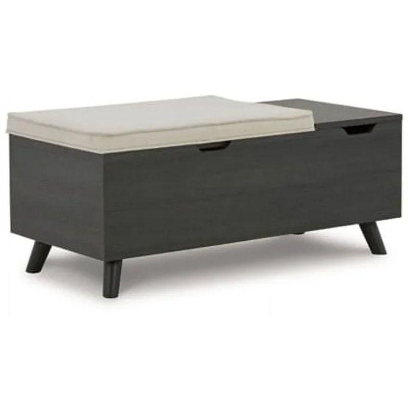 Kadira Polyester Upholstered Storage Bench, White/Black